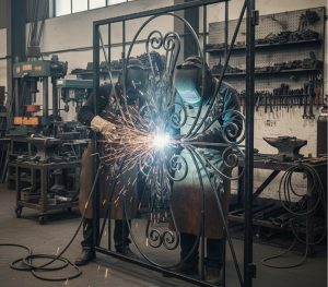 Welder fabricating a custom metal gate