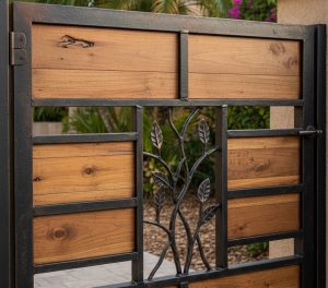 Custom wood and metal privacy gate