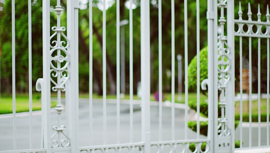 White aluminum picket gate