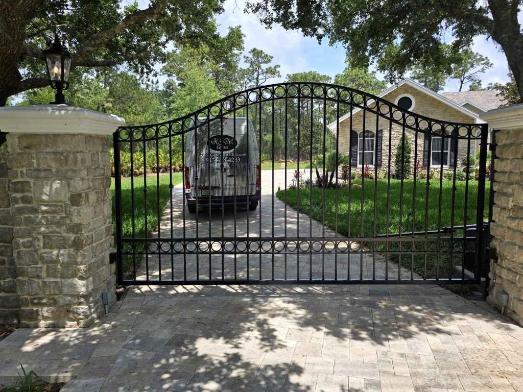 Stone Pillar Arched Entry Gate installed by KSM Gates in the Tampa Bay area