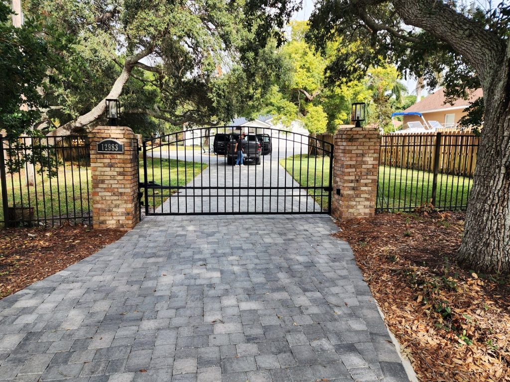 Brick Pillar Gate on Paver Drive installed by KSM Gates in the Tampa Bay area