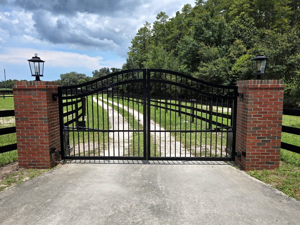 Brick Pillar Dual Arched Gate installed by KSM Gates in the Tampa Bay area